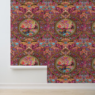 Pink gold floral flowers persian peel and stick wallpaper