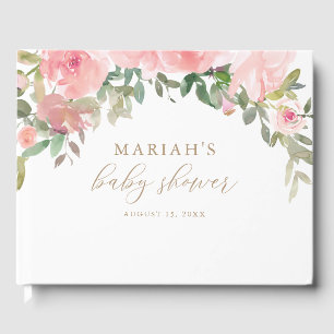 Pink Gold Floral Greenery Girl Baby Shower Guest Book