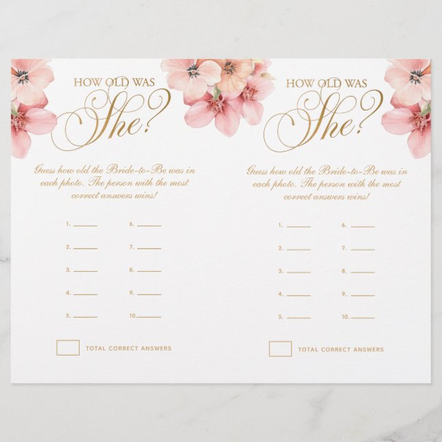 Pink Gold Floral How Old Was She Game Flyer (Front)