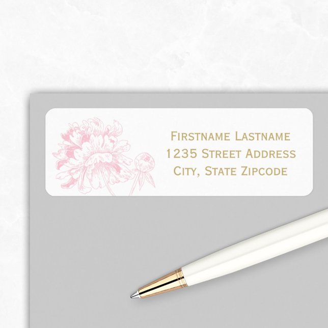 Pink Gold Floral Peony Wedding Return Address (Creator Uploaded)