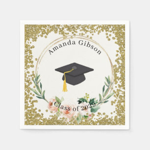 Pink & Gold Floral Personalized Graduation Party Napkin