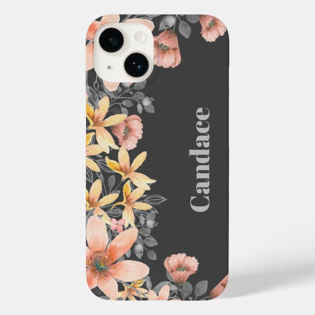 Pink & Gold Floral Poppies Personalized Case-Mate iPhone Case (Back)