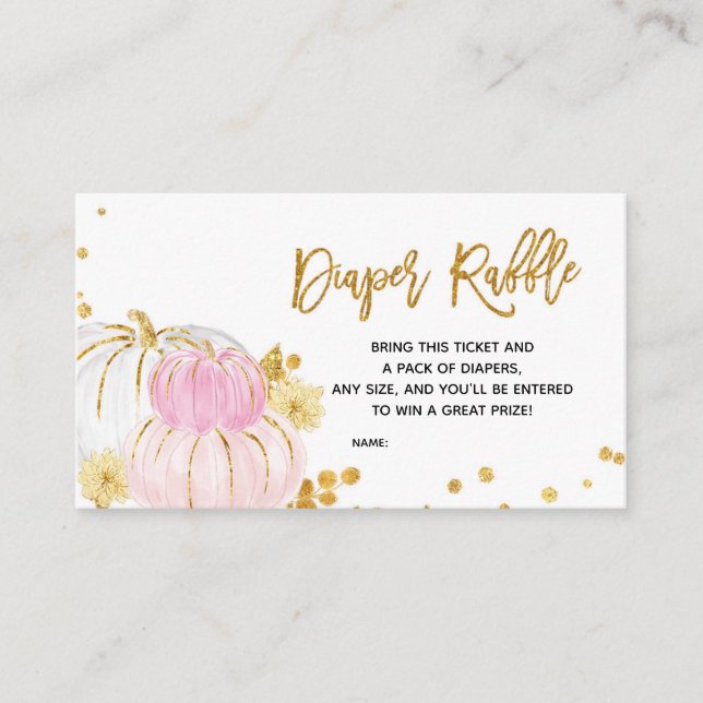 Pink Gold Floral Pumpkin Baby Shower Diaper Raffle Enclosure Card (Front)