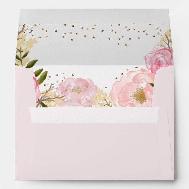 Pink Gold Floral Rose Watercolor Envelope (Back (Bottom))