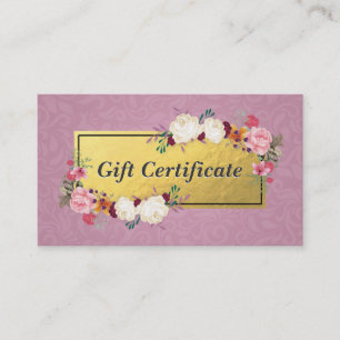 Pink Gold Floral Salon Boutique Certificat cadeau