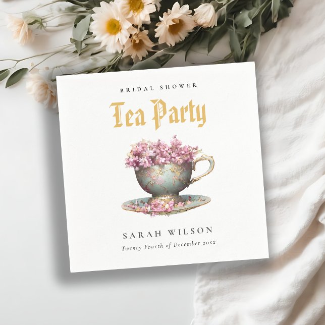 Pink Gold Floral Teacup Bridal Shower Tea Party  Napkin (Creator Uploaded)