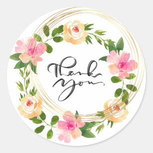 Pink gold Floral Thank you Classic Round Sticker