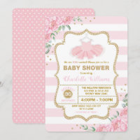 Pink Gold Floral Tutu Ballerina Girl Baby Shower