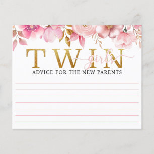 Pink Gold Floral Twin Girls Advice Card Sheets