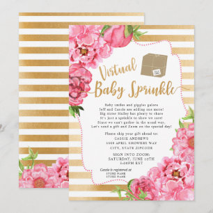 Pink Gold Floral Virtual Baby Sprinkle Invitation
