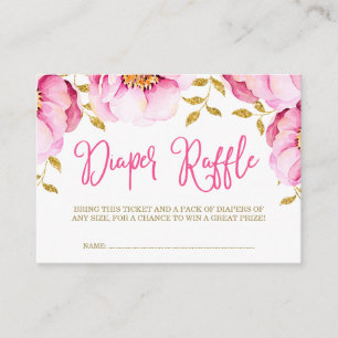 Pink Gold Floral Watercolor Diaper Raffle Ticket Enclosure Card