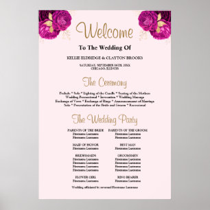 Pink/Gold Floral Wedding Ceremony Program Sign