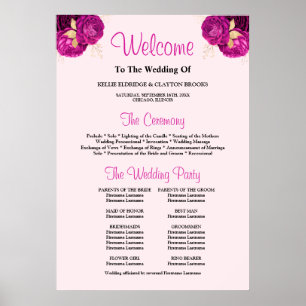 Pink/Gold Floral Wedding Ceremony Program Sign