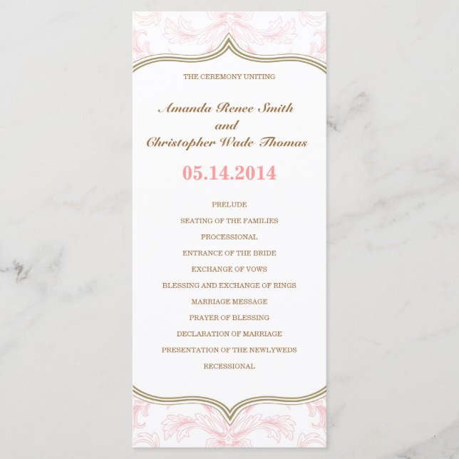 Pink & Gold Floral Wedding Program (Front)
