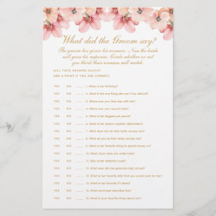 Pink Gold Floral What Did the Groom Say Game Flyer