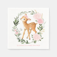 Pink Gold Floral Woodland Deer Fawn Baby Shower