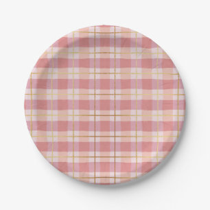 Pink & Gold Foil Buffalo Plaid Paper Plate