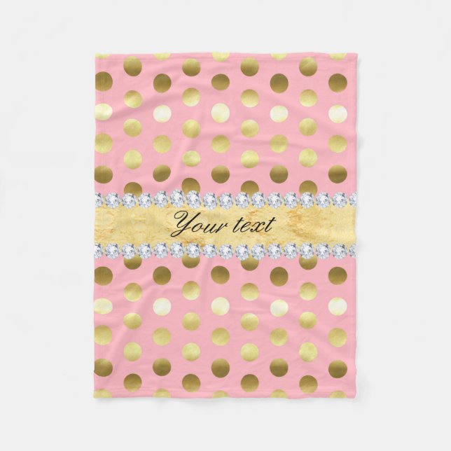 Pink Gold Foil Polka Dots Diamonds Fleece Blanket (Front)