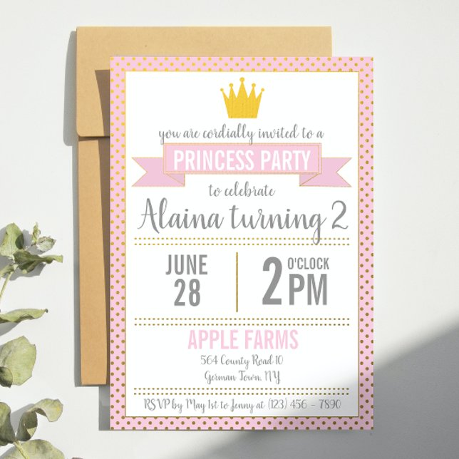Pink Gold Foil Princess Invitation Anniversaire (Créateur téléchargé)