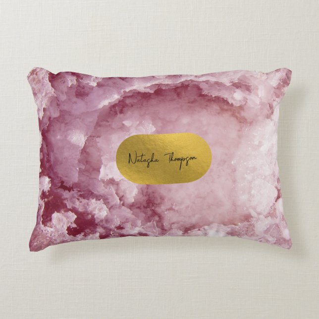 Pink Gold Foil Sea Crystals Signature   Accent Pillow (Front)