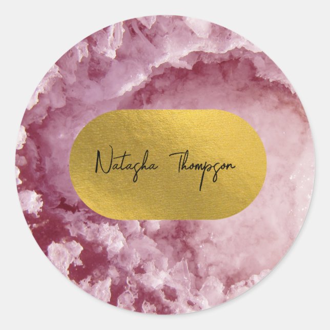 Pink Gold Foil Sea Crystals Signature  Classic Round Sticker (Front)