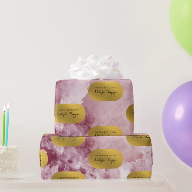 Pink Gold Foil Sea Crystals Signature Script Wrapping Paper (Party Gifts)