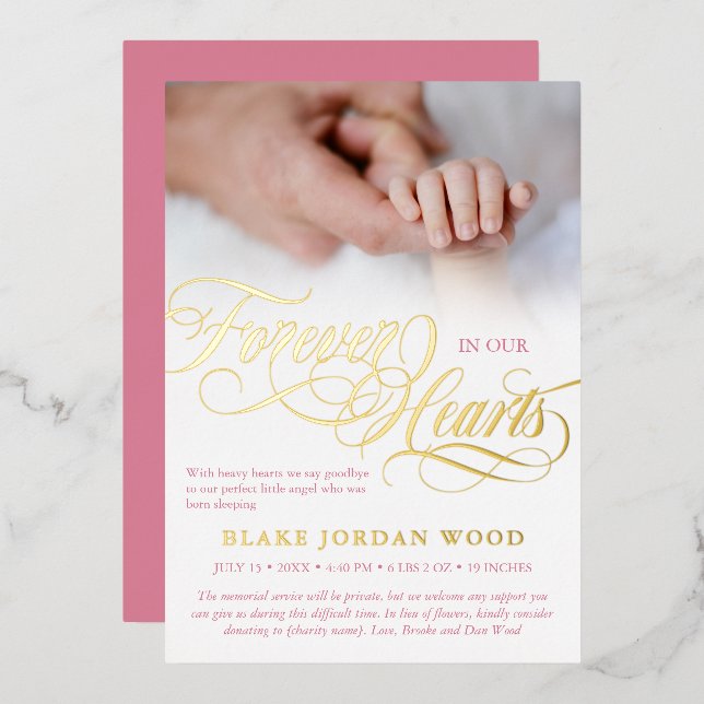 Pink Gold Forever In Our Hearts Baby Memorial (Front/Back)