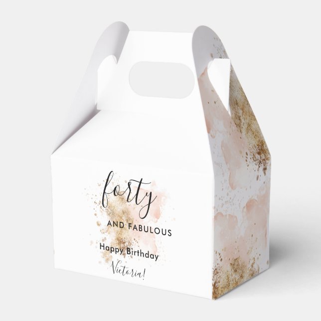Pink Gold Forty And Fabulous Name 40th Birthday Favor Box (Front Side)