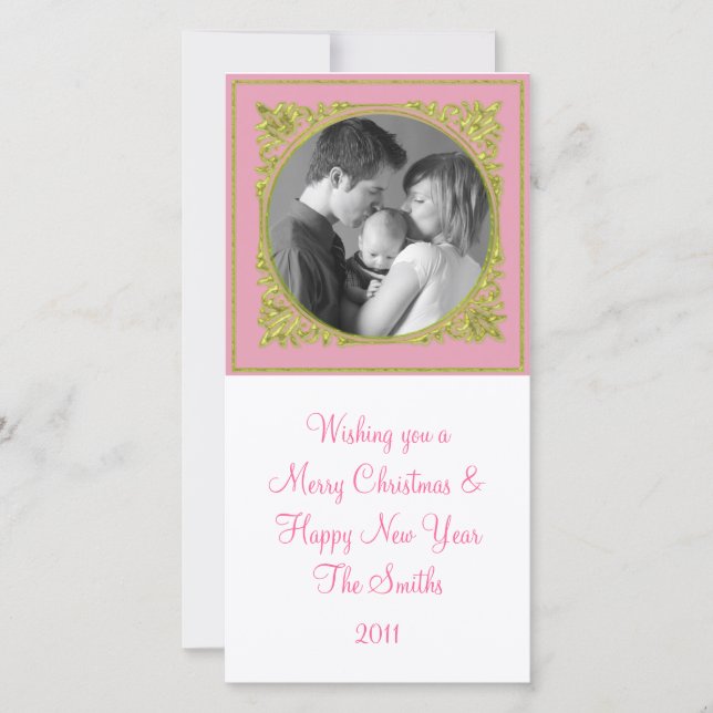 Pink & Gold Frame Holiday Card (Front)