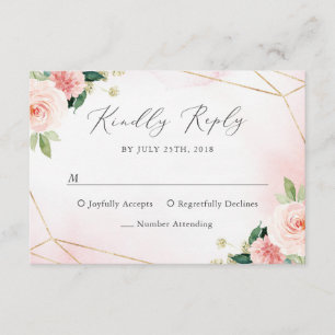 Pink & Gold Geometric Floral Watercolor RSVP Card