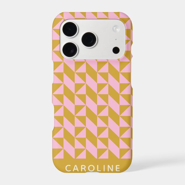 Pink Gold Geometric Shapes Pattern Personalized (Back)
