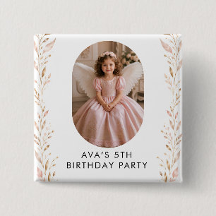 Pink Gold Girl 5th Birthday Party Favour Button