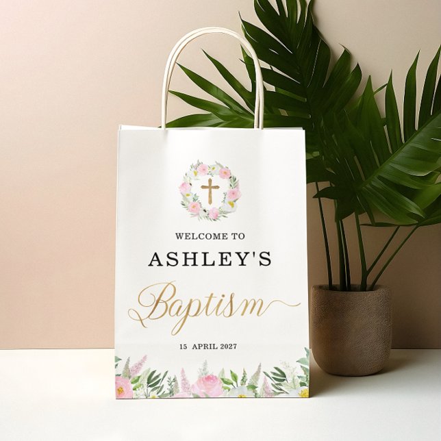 Pink Gold Girl Baptism  Medium Gift Bag (Creator Uploaded)