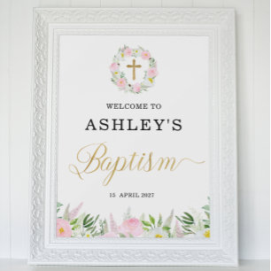  Pink Gold Girl Baptism Welcome Poster