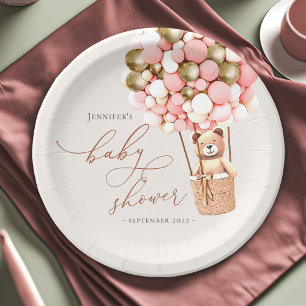 Pink Gold Girl We Can Bearly Wait! Baby Shower  Paper Plate