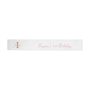 Pink & Gold Girls ONE 1st Birthday Party Wraparound Address Label