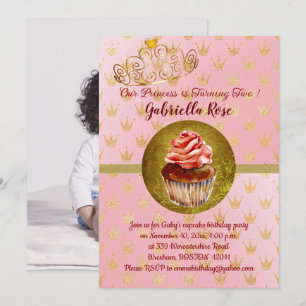 Pink & Gold Girl's Photo Birthday Party Invitation