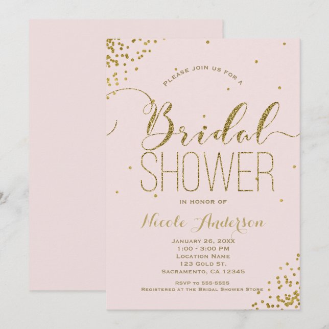 Pink & Gold Glam Glitter Corners BRIDAL SHOWER Invitation (Front/Back)