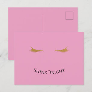 Pink Gold Glam Glitter Eyelashes Postcard