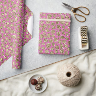 Pink Gold Glam Glitter Leopard   Wrapping Paper