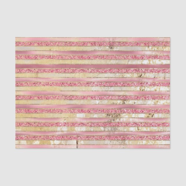 Pink Gold Glam Glitter Stripes Tissue Paper (Front)
