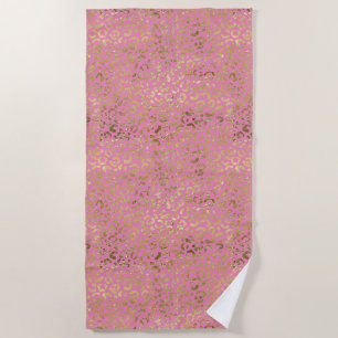 Pink Gold Glam Leopard Beach Towel