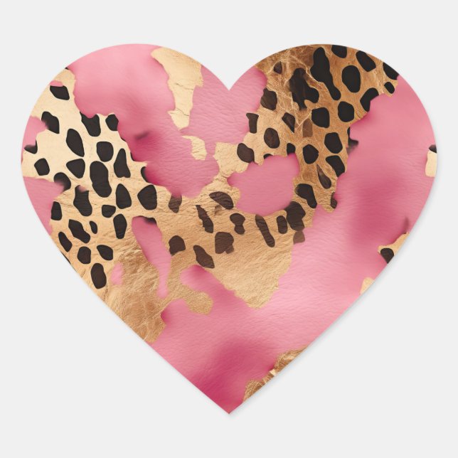 Pink Gold Glam Leopard Heart Sticker (Front)