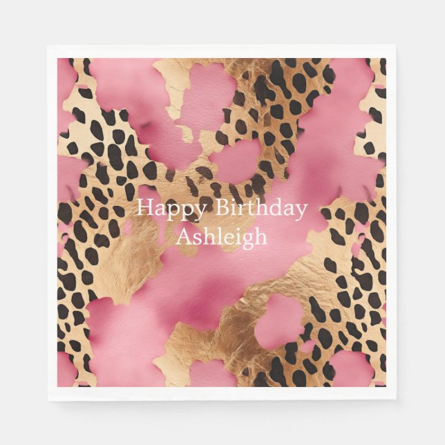 Pink Gold Glam Leopard Napkin (Front)