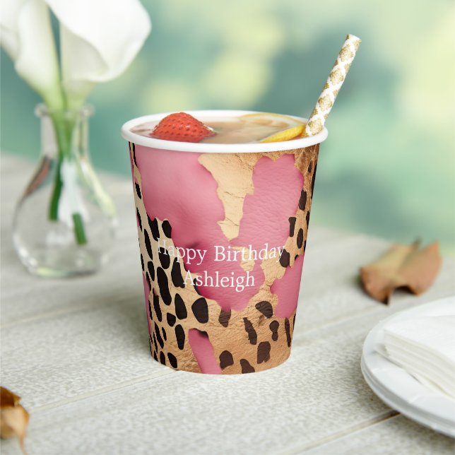 Pink Gold Glam Leopard Paper Cups (Insitu)