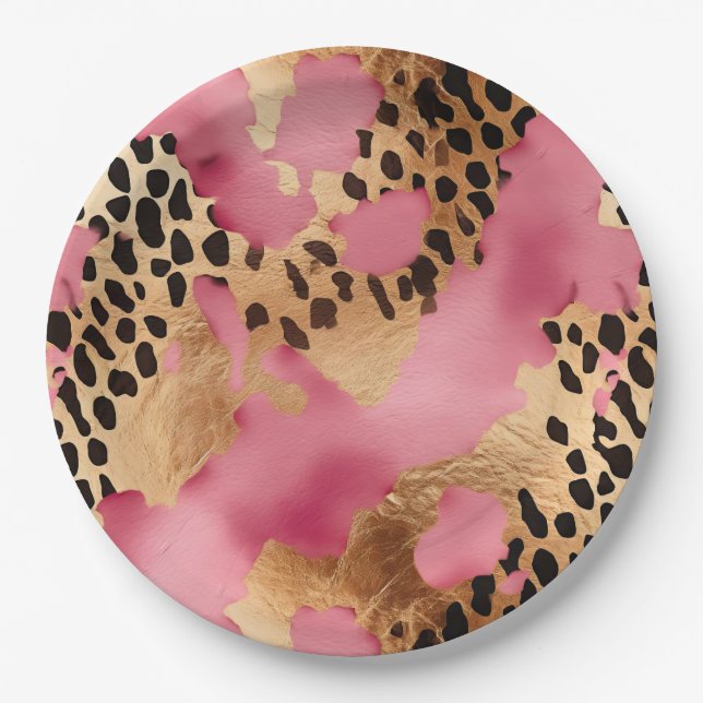 Pink Gold Glam Leopard Paper Plate (Front)