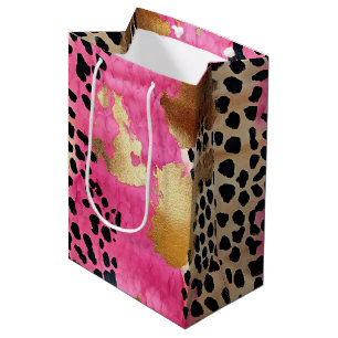 Pink Gold Glam Leopard Print Abstract Medium Gift Bag