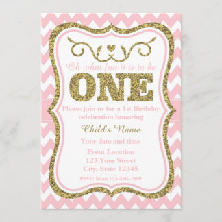 Pink Gold Glitter 1st Birthday Invite