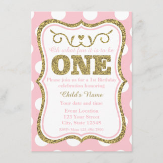 Pink Gold Glitter 1st Birthday Invite