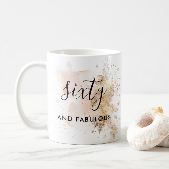 Pink Gold Glitter 60 And Fabulous 60Th Birthday  Coffee Mug (With Donut)